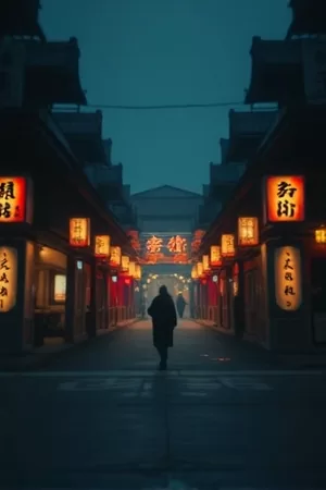 《雨月抄》竖版海报，梅雨中的旧书店木招牌